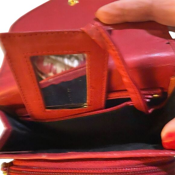 Vtg Pierre Cardin Leather Crossbody Handbag Expandable 9x6 Pen Calc Pockets Red - Picture 7 of 15